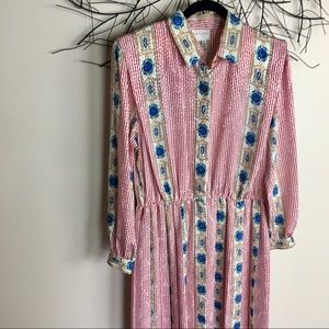 Vintage chain print red gold long sleeve dress